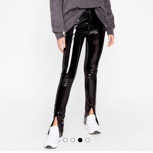 Never worn - black Make it vinyl Hugh waisted split pants